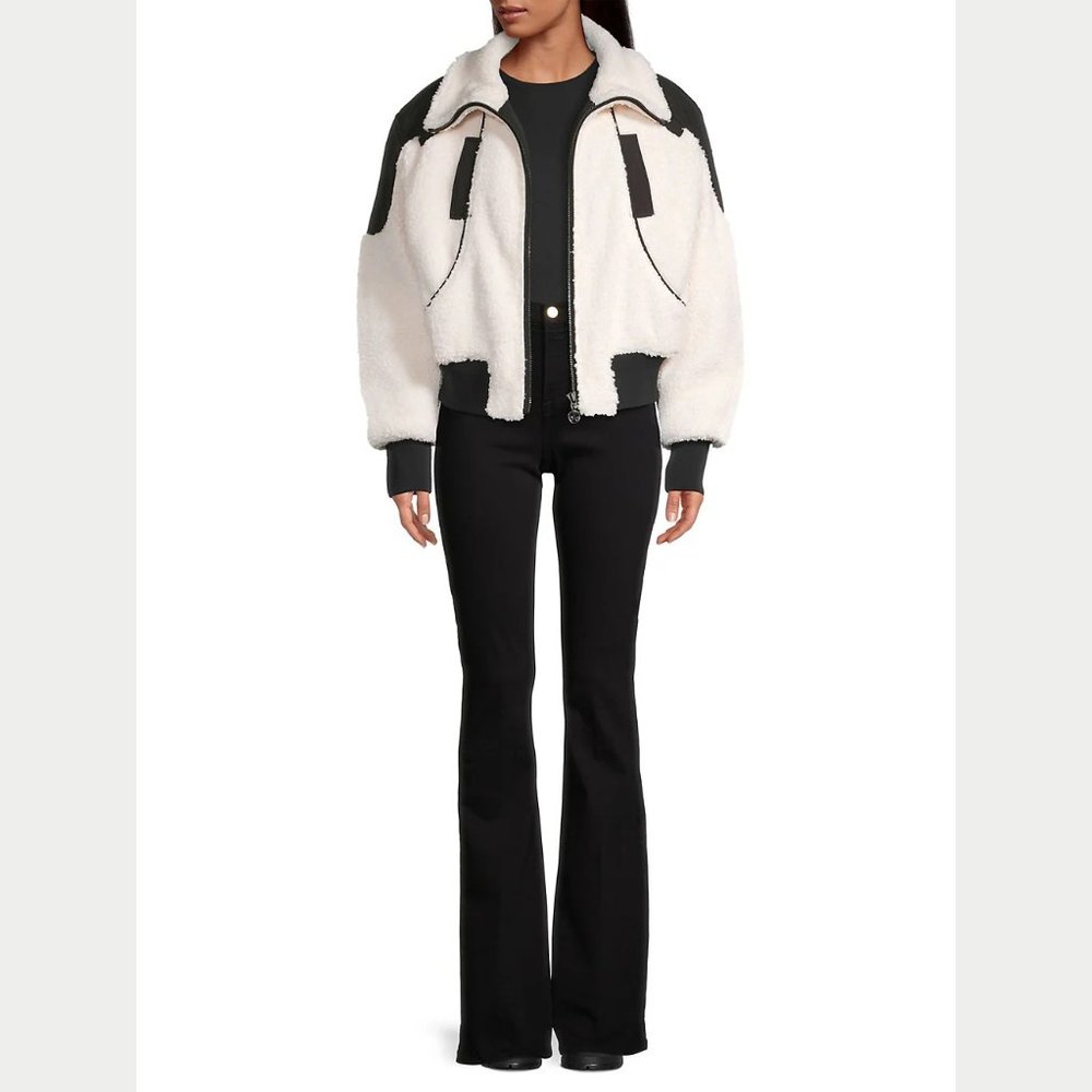 NEW Moose Knuckles Size Small Women's Sherpa Nellis Cropped Bomber - Ivory - Picture 2 of 6